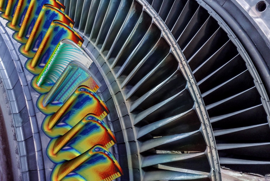 Thermal simulations being run on a gas turbine.