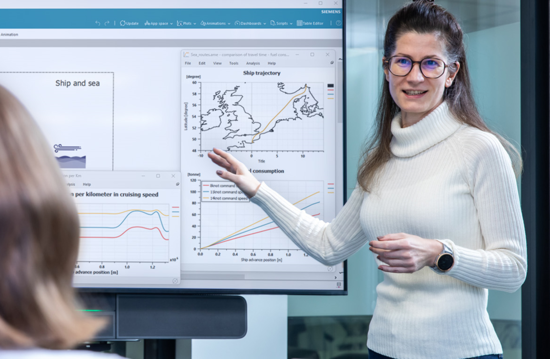 Person presentating an image of Simcenter Amesim UI