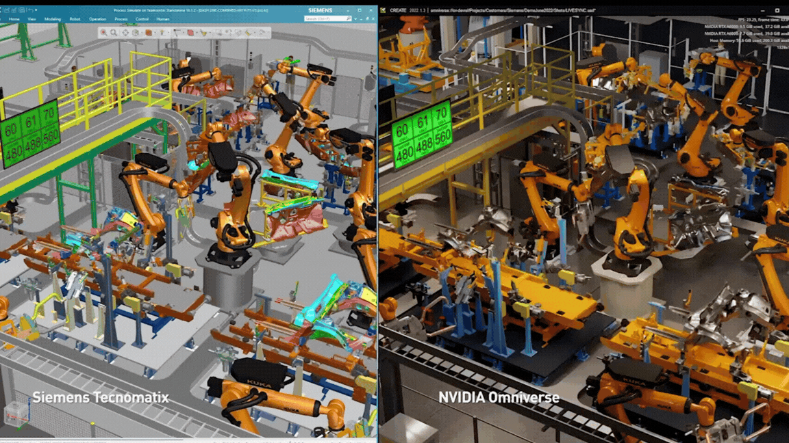 GIF demonstrating the connection between Omniverse and Tecnomatix