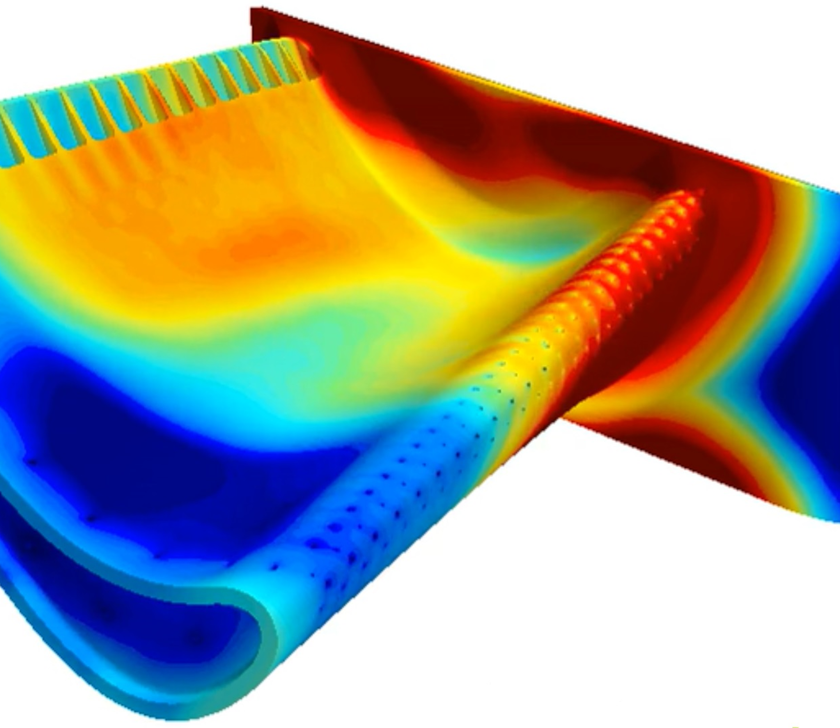 An example image of a temperature simulation on a part of a wind turbine.